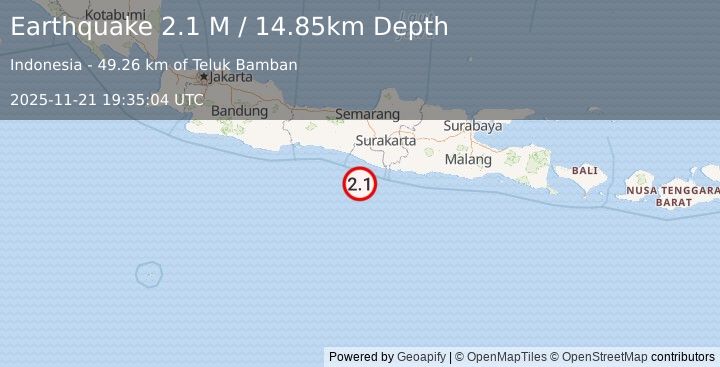 Earthquake Java, Indonesia (2.1 M) (2025-11-21 19:35:04 UTC)