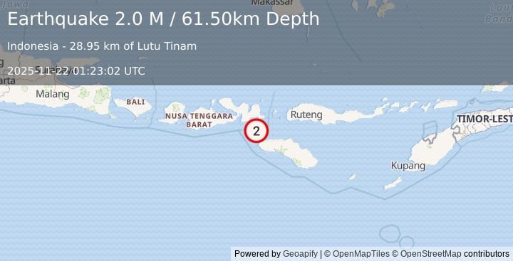 Earthquake Sumbawa Region, Indonesia (2.1 M) (2025-11-22 01:23:03 UTC)