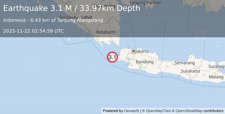Earthquake Sunda Strait, Indonesia (3.1 M) (2025-11-22 02:54:59 UTC)