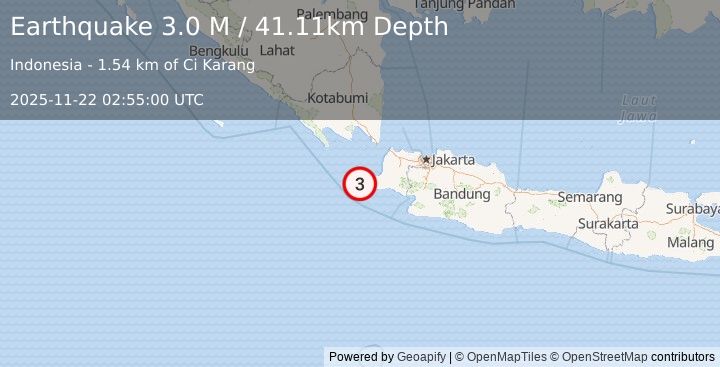 Earthquake Sunda Strait, Indonesia (2.9 M) (2025-11-22 02:55:10 UTC)