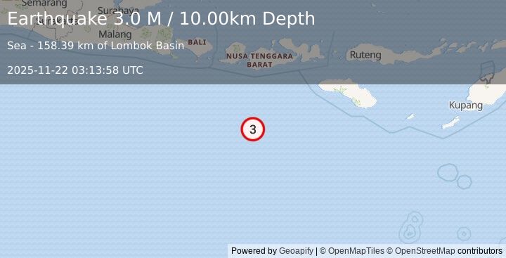 Earthquake South of Sumbawa, Indonesia (3.3 M) (2025-11-22 03:13:56 UTC)