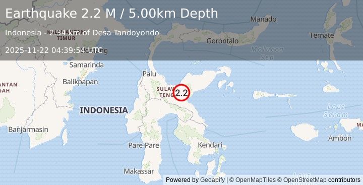 Earthquake Sulawesi, Indonesia (2.3 M) (2025-11-22 04:39:53 UTC)