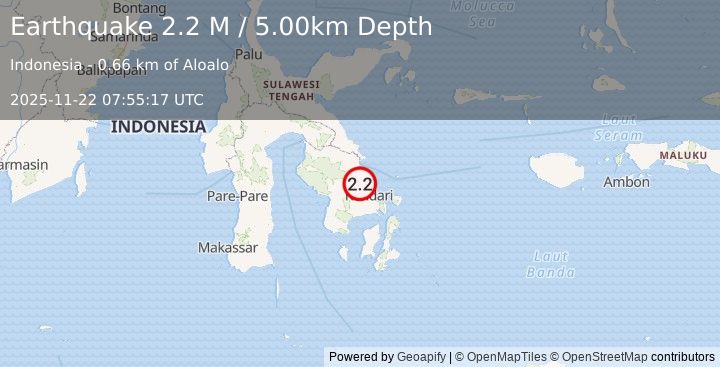 Earthquake Sulawesi, Indonesia (2.2 M) (2025-11-22 07:55:17 UTC)