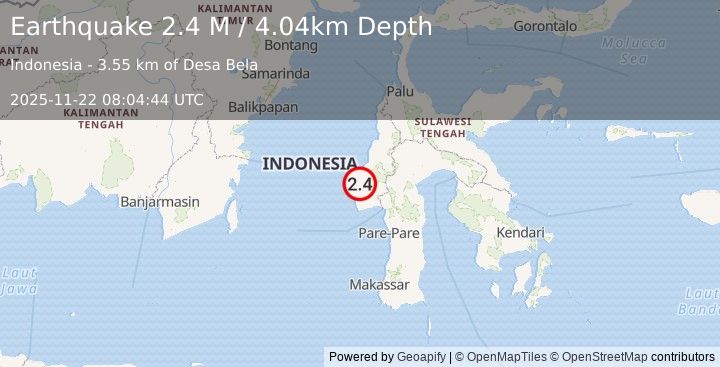 Earthquake Sulawesi, Indonesia (2.1 M) (2025-11-22 08:04:46 UTC)