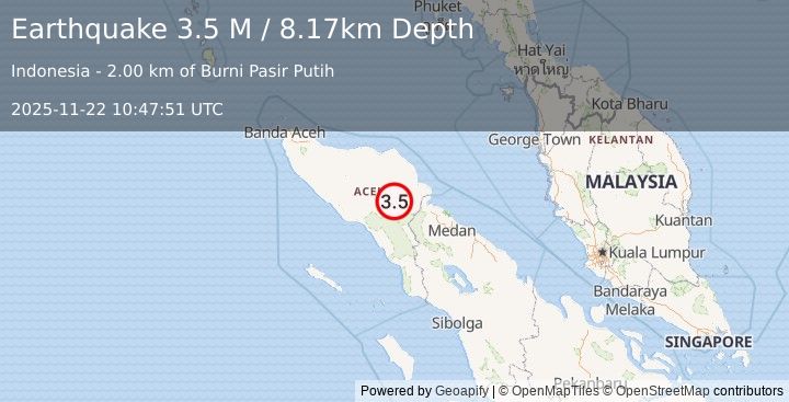 Earthquake Northern Sumatra, Indonesia (2.9 M) (2025-11-22 10:47:51 UTC)