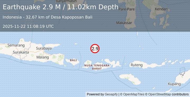 Earthquake Bali Sea (2.9 M) (2025-11-22 11:08:18 UTC)