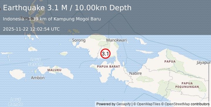 Earthquake West Papua Region, Indonesia (3.0 M) (2025-11-22 12:02:56 UTC)