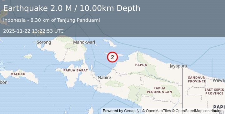 Earthquake West Papua Region, Indonesia (2.0 M) (2025-11-22 13:22:53 UTC)