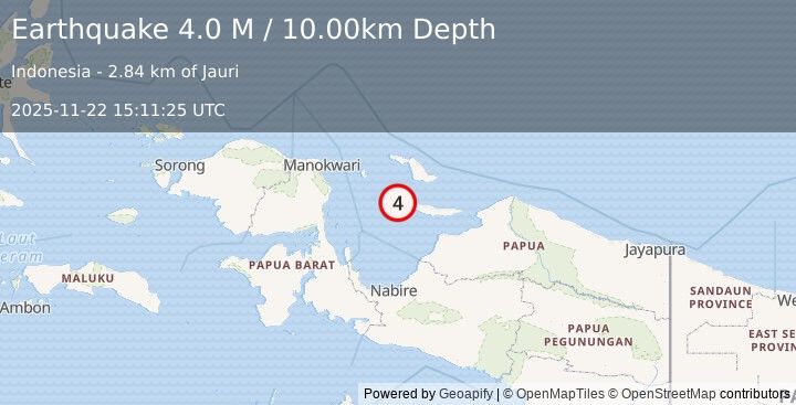 Earthquake West Papua Region, Indonesia (3.9 M) (2025-11-22 15:11:25 UTC)