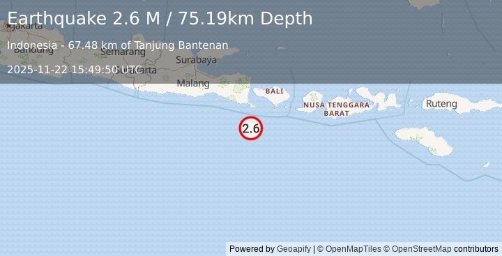 Earthquake South of Bali, Indonesia (2.6 M) (2025-11-22 15:49:50 UTC)
