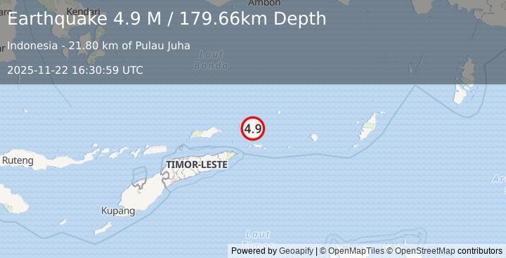 Earthquake Banda Sea (4.9 M) (2025-11-22 16:30:59 UTC)