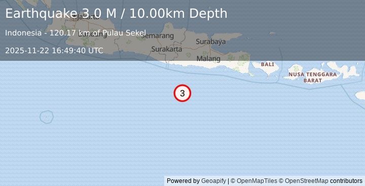 Earthquake South of Java, Indonesia (2.9 M) (2025-11-22 16:49:39 UTC)