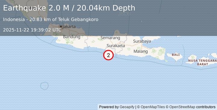 Earthquake Java, Indonesia (2.0 M) (2025-11-22 19:39:02 UTC)