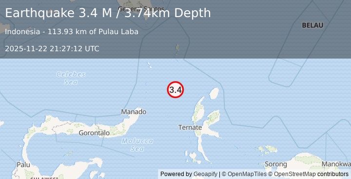 Earthquake Northern Molucca Sea (3.4 M) (2025-11-22 21:27:12 UTC)