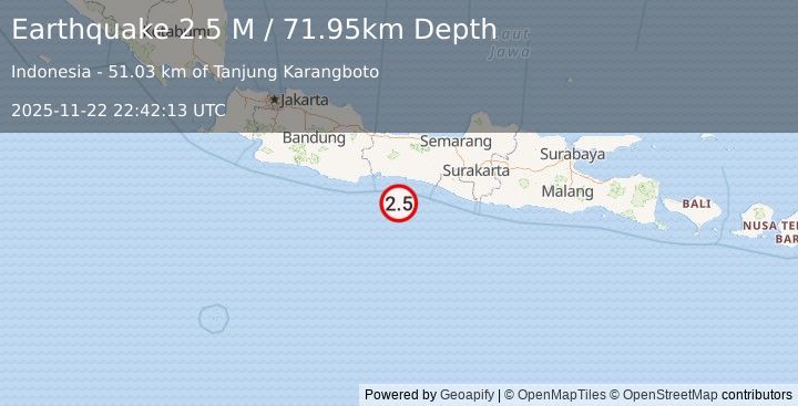 Earthquake Java, Indonesia (2.5 M) (2025-11-22 22:42:15 UTC)
