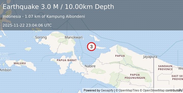 Earthquake West Papua Region, Indonesia (3.0 M) (2025-11-22 23:04:06 UTC)