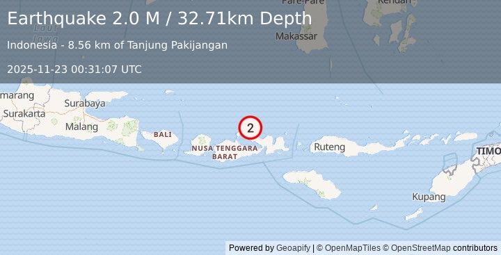 Earthquake Sumbawa Region, Indonesia (2.0 M) (2025-11-23 00:31:07 UTC)