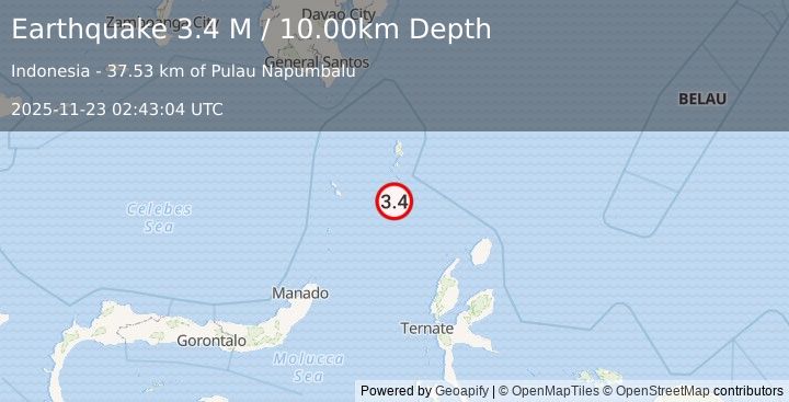 Earthquake Talaud Islands, Indonesia (3.4 M) (2025-11-23 02:43:04 UTC)
