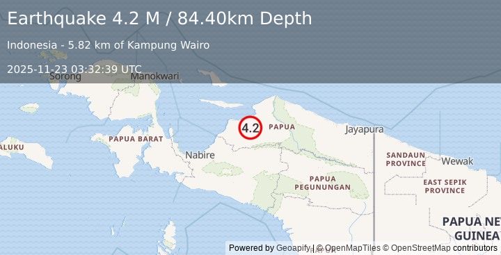 Earthquake West Papua, Indonesia (4.2 M) (2025-11-23 03:32:39 UTC)