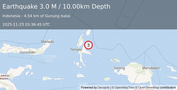 Earthquake Halmahera, Indonesia (3.0 M) (2025-11-23 03:36:45 UTC)