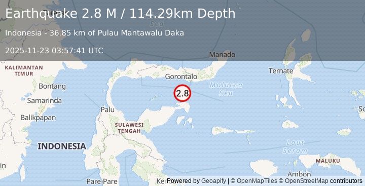 Earthquake Minahassa Peninsula, Sulawesi (2.8 M) (2025-11-23 03:57:41 UTC)