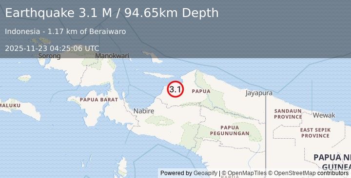 Earthquake West Papua Region, Indonesia (3.1 M) (2025-11-23 04:25:06 UTC)