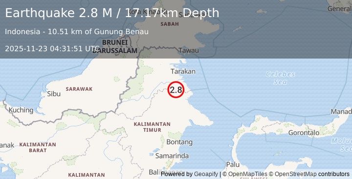 Earthquake Borneo (2.8 M) (2025-11-23 04:31:51 UTC)