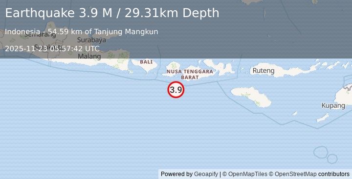 Earthquake Sumbawa Region, Indonesia (3.9 M) (2025-11-23 05:57:42 UTC)