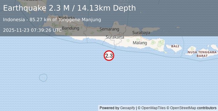 Earthquake South of Java, Indonesia (2.4 M) (2025-11-23 07:39:23 UTC)