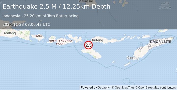 Earthquake Sumba Region, Indonesia (2.6 M) (2025-11-23 08:00:43 UTC)