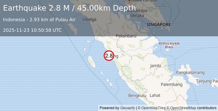 Earthquake Southern Sumatra, Indonesia (3.0 M) (2025-11-23 10:50:58 UTC)