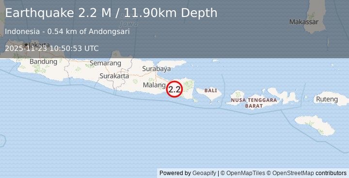 Earthquake Java, Indonesia (2.2 M) (2025-11-23 10:50:53 UTC)