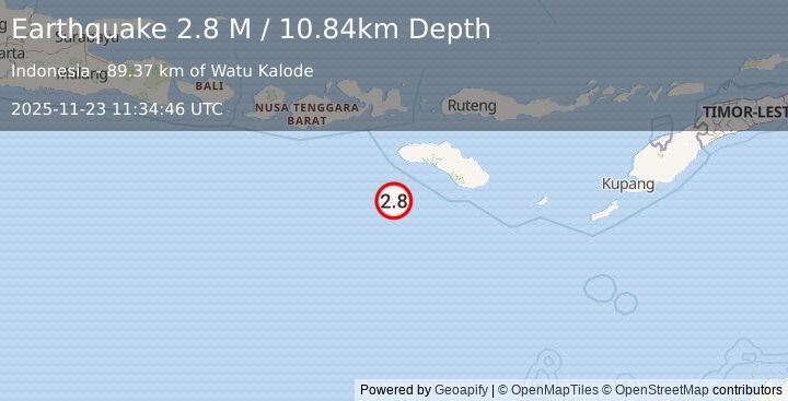 Earthquake South of Sumbawa, Indonesia (2.8 M) (2025-11-23 11:34:46 UTC)