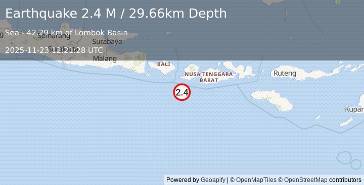 Earthquake South of Bali, Indonesia (2.5 M) (2025-11-23 12:21:27 UTC)