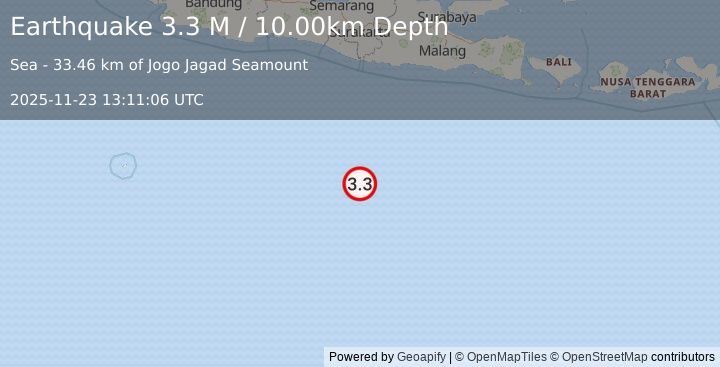 Earthquake South of Java, Indonesia (3.3 M) (2025-11-23 13:11:06 UTC)