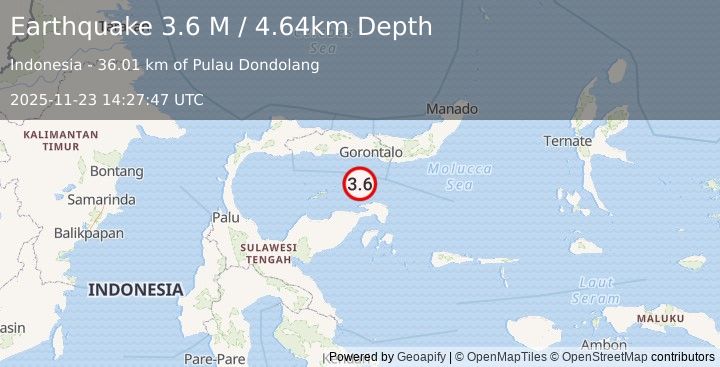 Earthquake Minahassa Peninsula, Sulawesi (3.6 M) (2025-11-23 14:27:46 UTC)