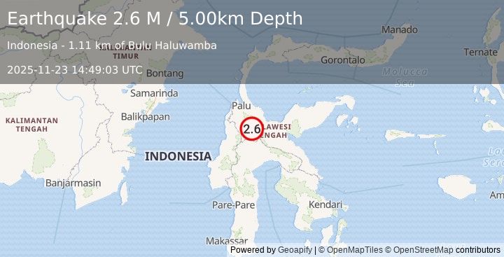 Earthquake Sulawesi, Indonesia (2.6 M) (2025-11-23 14:49:03 UTC)