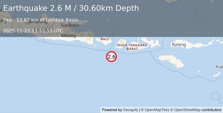 Earthquake South of Bali, Indonesia (2.6 M) (2025-11-23 15:55:59 UTC)