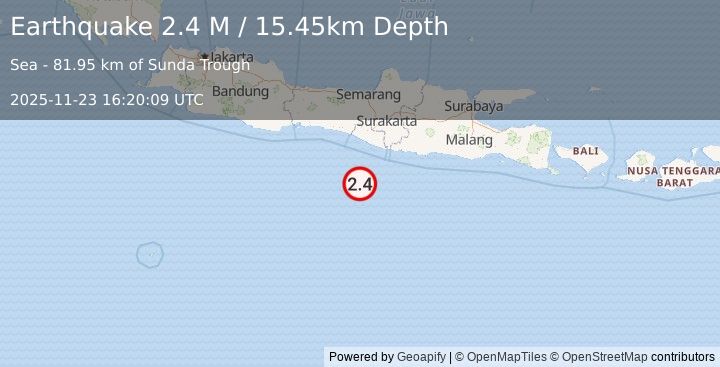 Earthquake South of Java, Indonesia (2.7 M) (2025-11-23 16:20:04 UTC)