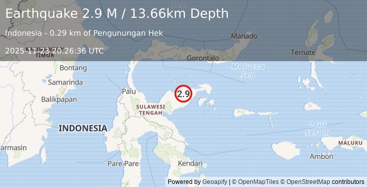 Earthquake Minahassa Peninsula, Sulawesi (2.9 M) (2025-11-23 20:26:36 UTC)