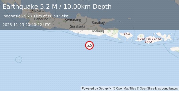 Earthquake South of Java, Indonesia (5.2 M) (2025-11-23 20:40:22 UTC)