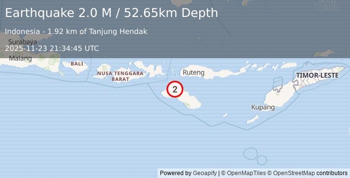 Earthquake Sumba Region, Indonesia (2.0 M) (2025-11-23 21:34:45 UTC)