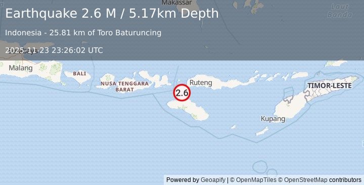 Earthquake Sumba Region, Indonesia (2.6 M) (2025-11-23 23:26:02 UTC)