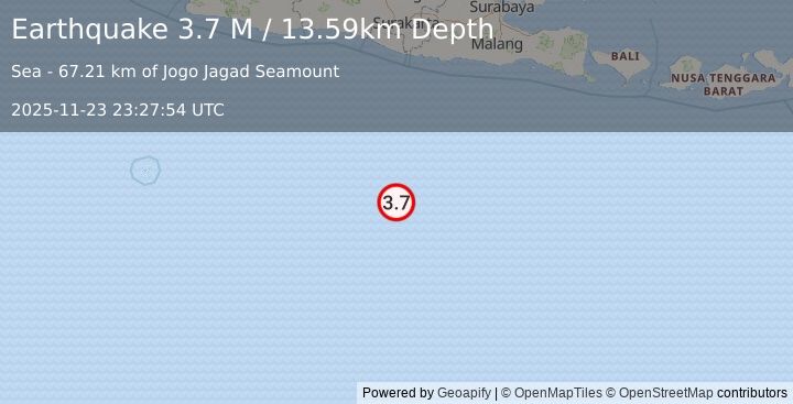 Earthquake South of Java, Indonesia (3.4 M) (2025-11-23 23:27:57 UTC)