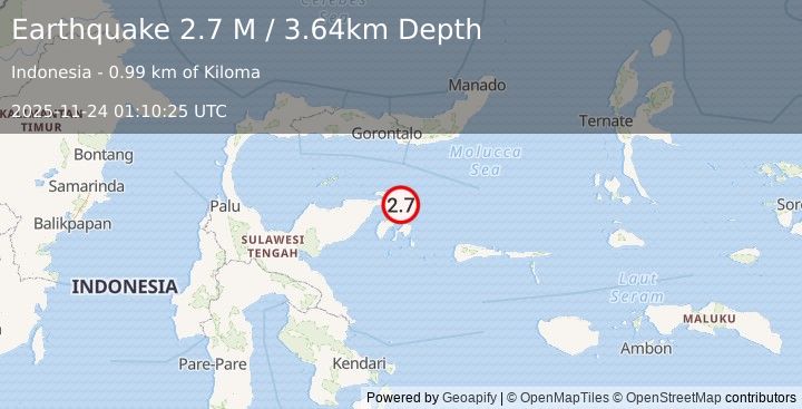 Earthquake Minahassa Peninsula, Sulawesi (2.7 M) (2025-11-24 01:10:25 UTC)