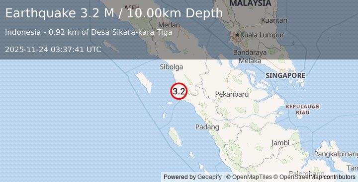 Earthquake Northern Sumatra, Indonesia (3.2 M) (2025-11-24 03:37:41 UTC)