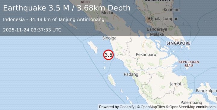 Earthquake Northern Sumatra, Indonesia (3.5 M) (2025-11-24 03:37:33 UTC)