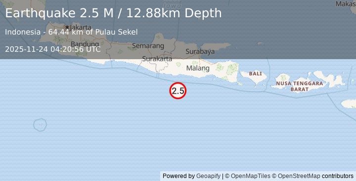 Earthquake South of Java, Indonesia (2.7 M) (2025-11-24 04:20:53 UTC)