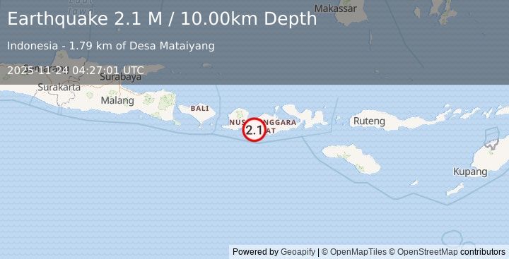 Earthquake Sumbawa Region, Indonesia (2.1 M) (2025-11-24 04:27:01 UTC)