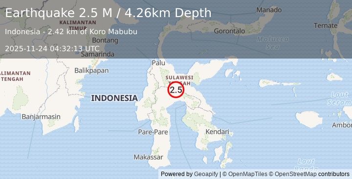 Earthquake Sulawesi, Indonesia (2.6 M) (2025-11-24 04:32:13 UTC)
